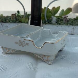 Elegant Vintage White and Gold trinket Dish